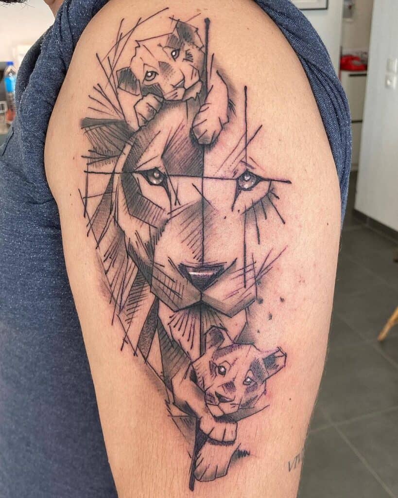 lion with cub tattoo
