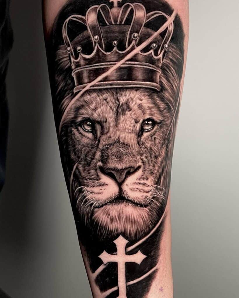 Lion with crown tattoo