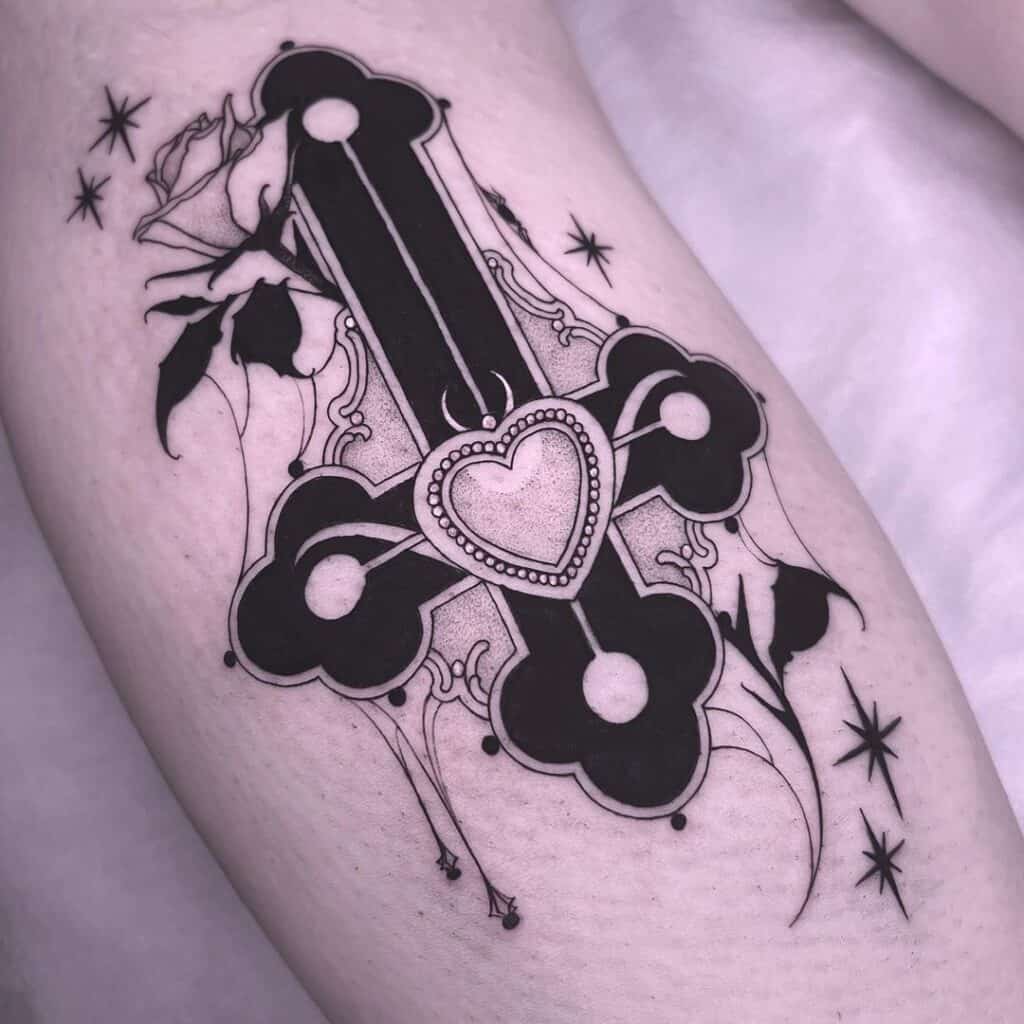 Cross tattoo with heart