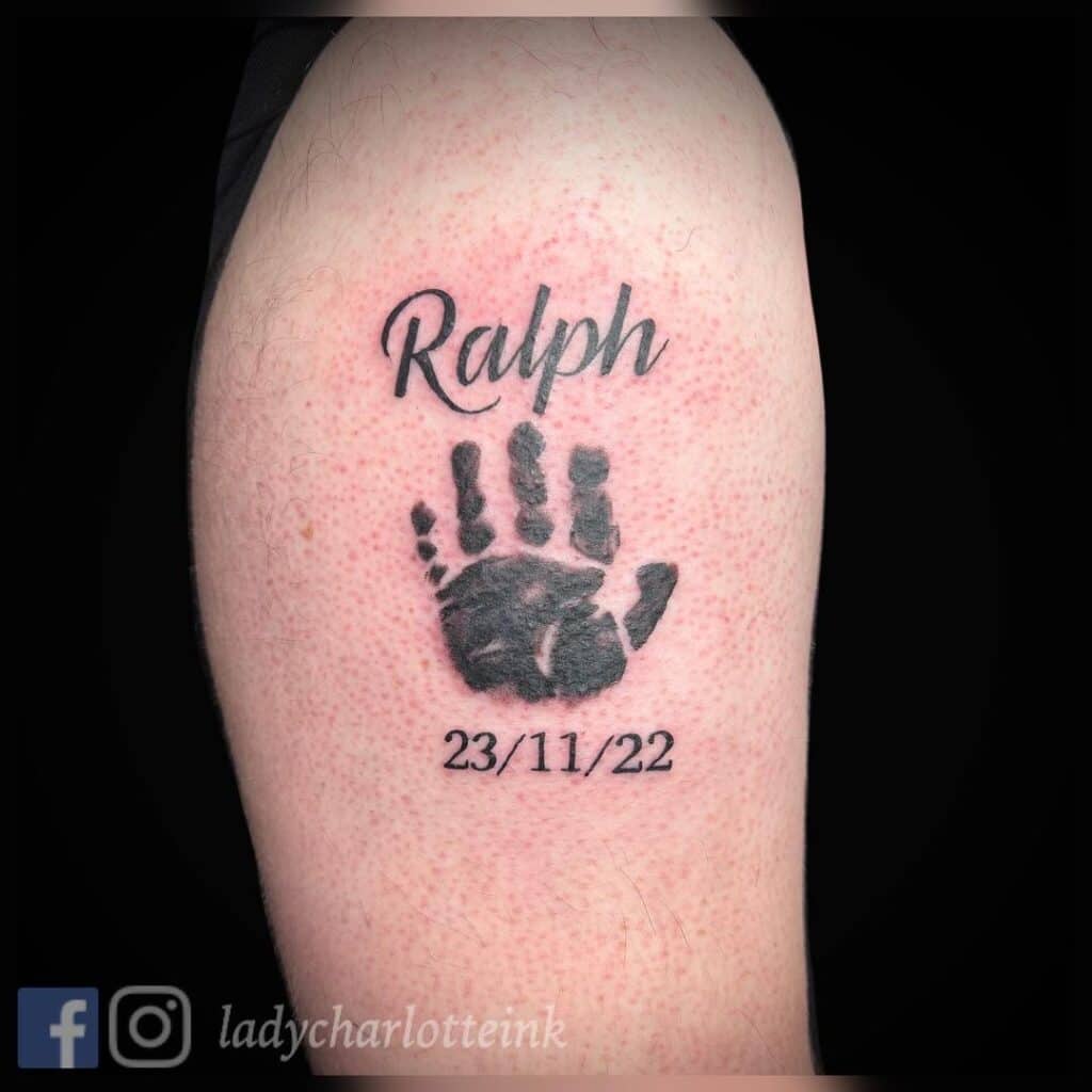 Handprint with name and birthdate