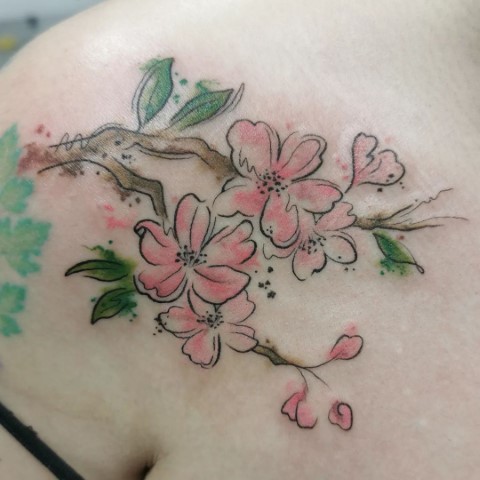 Cherry Blossom branch. Done by Cass Tino at All Saints in Austin, TX : r/ tattoo