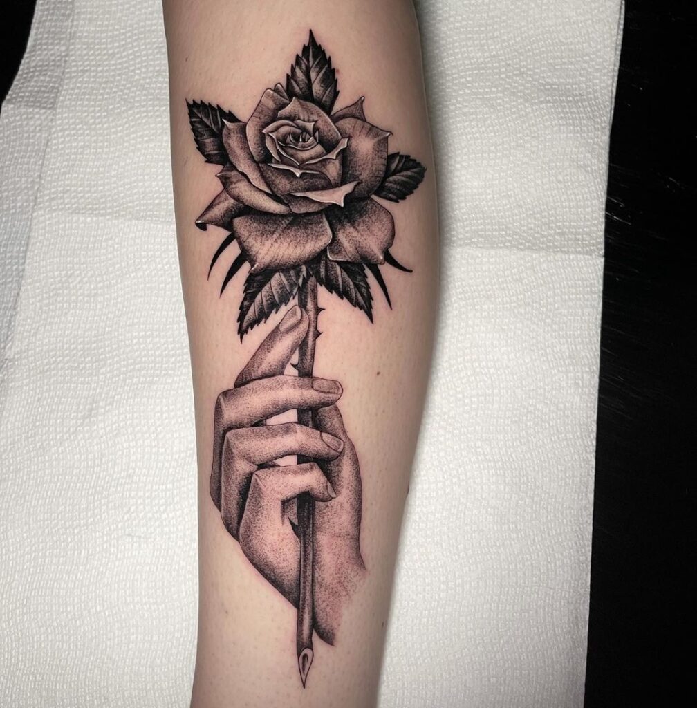 rose and hand