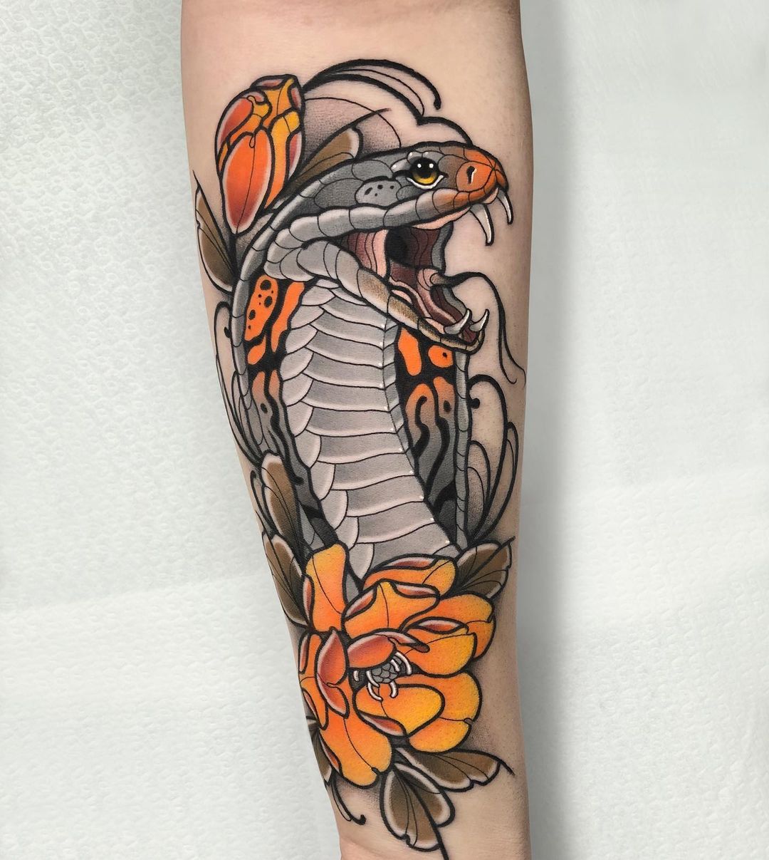 cobra with orange flowers