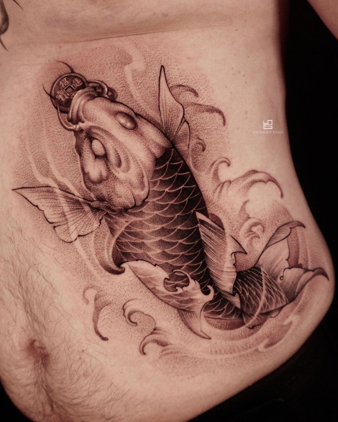 Koi fish tattoo design for fun (in progress). Adam S. Rose Gold's Tattoo,  San Francisco, California : r/tattoos