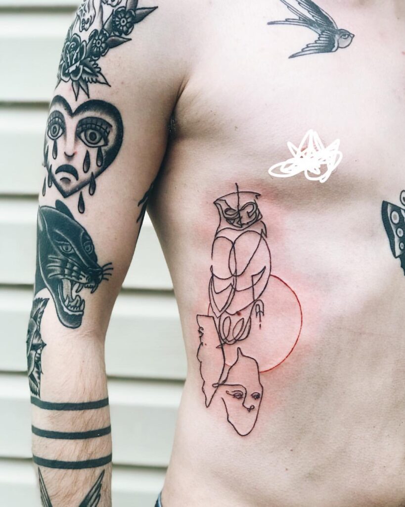 Sacred geometry owl chest piece tattoo, dotwork, black and grey, geometric,  Sri yantra. | Sacred geometry tattoo, Geometric owl, Owl tattoo chest