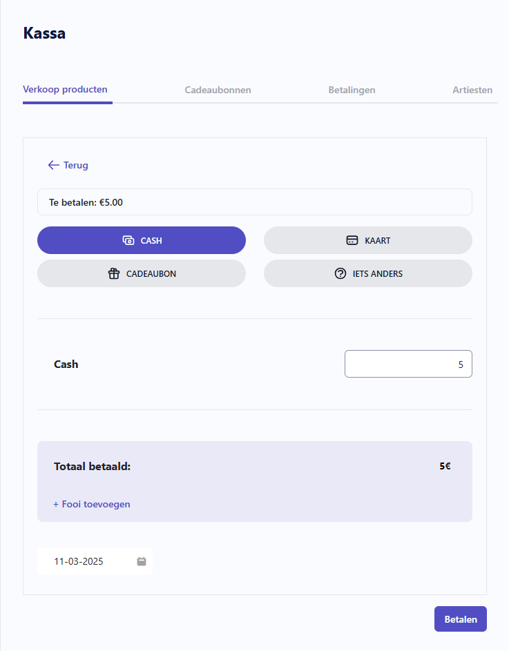 Overview of the payment options of tattoogenda